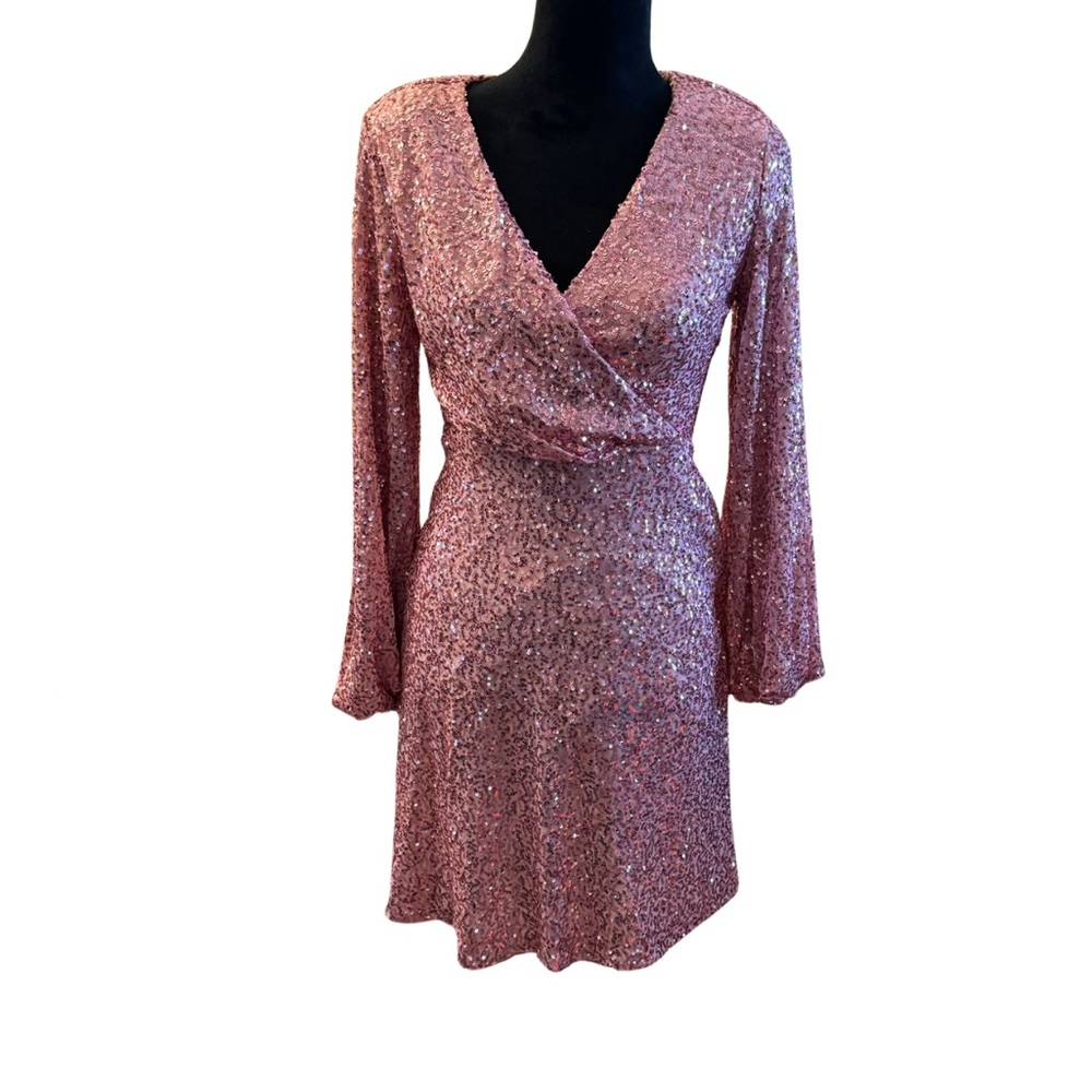 Alexa B Women’s Long Sleeve V-Neck Sequined Pink Dress Size 6